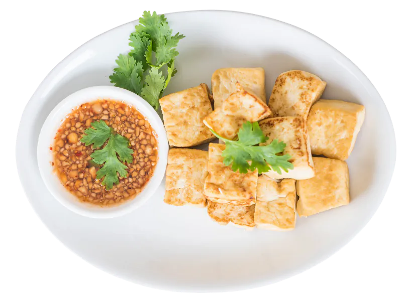 Crispy fried tofu with peanut sauce at Thai Golden Bowl, a Thai Restaurant in Columbus